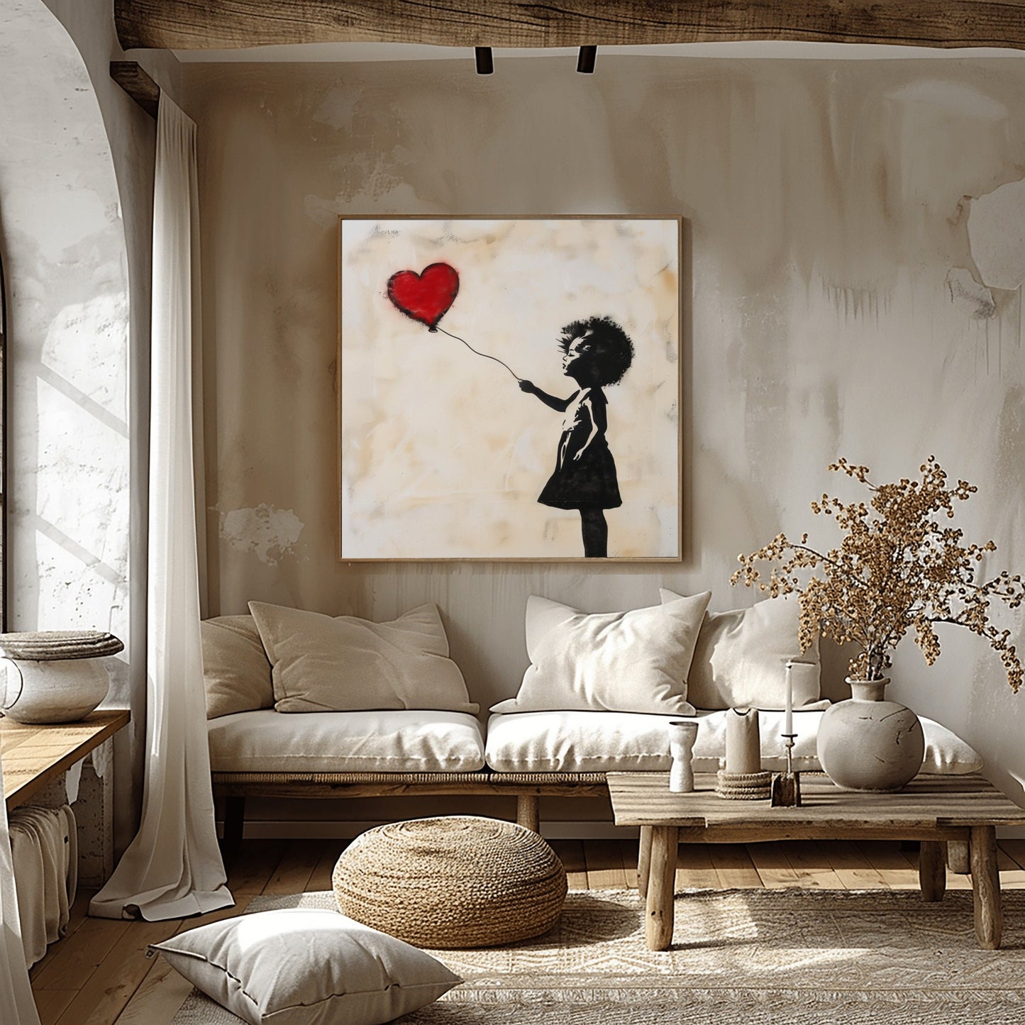 Black Girl Love her Balloon, Banksy inspired, Oil Painting Canvas Print, African/Afro/Black Man Wall Art, Poster, Decor, Modern, Abstract