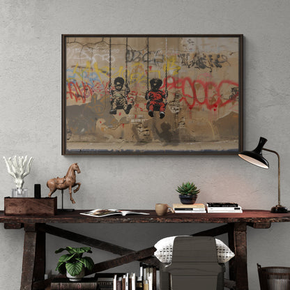 Black Boys on Swing Art, Banksy inspired, Oil Painting Canvas Print, African/Afro/Black Man Wall Art, Poster, Decor, Modern, Abstract