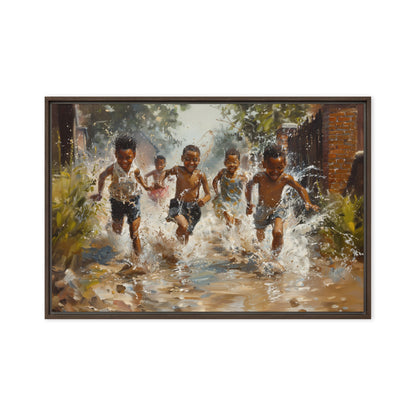 Black Childern Playing in the Rain, African Art Canvas, Black Art Prints, Art Canvas Wall Art, African Art Print, African Wall Art, Afro Art