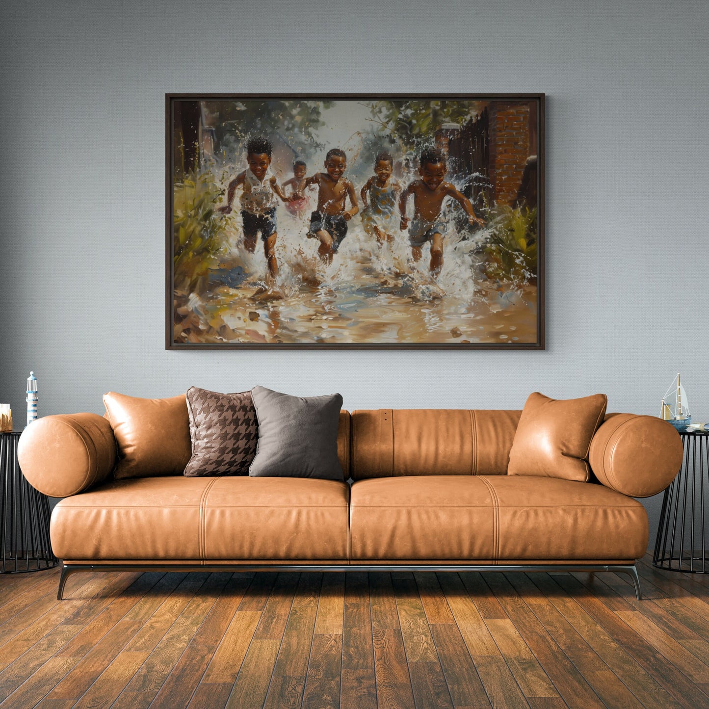 Black Childern Playing in the Rain, African Art Canvas, Black Art Prints, Art Canvas Wall Art, African Art Print, African Wall Art, Afro Art