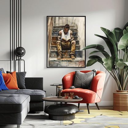 Black Man Wall Art Reading, Black Man Art, Black Art Prints, African American Wall Art, Melanin Art, Harlem Renaissance Art, Afro Art