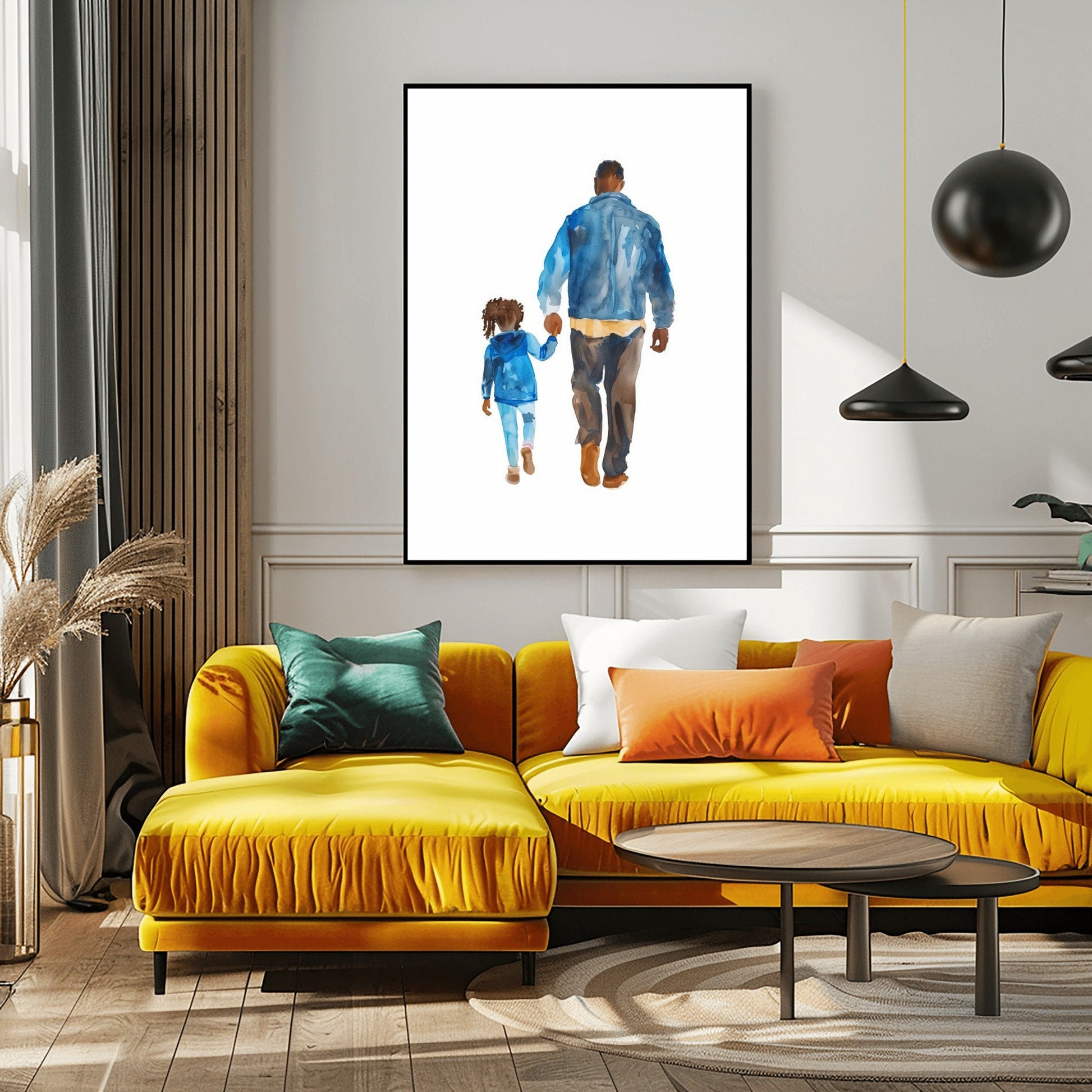 Black Father and Daughter Water Color Art, Black Women Art, Black Art Prints, African American Wall Art, Melanin Art, Afro Wall Art, Family