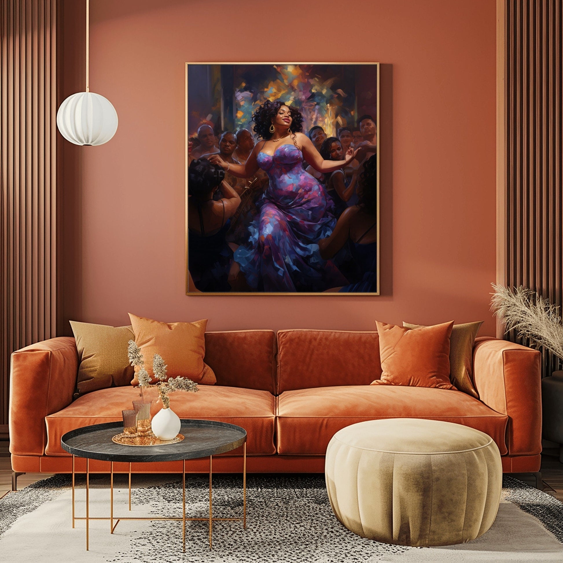 Black Woman Art, Dancing the Night Away, Afro Wall Art, Black Woman Canvas, Black Art, Curly Hair, Afro Canvas Art, Thick Black Women Art