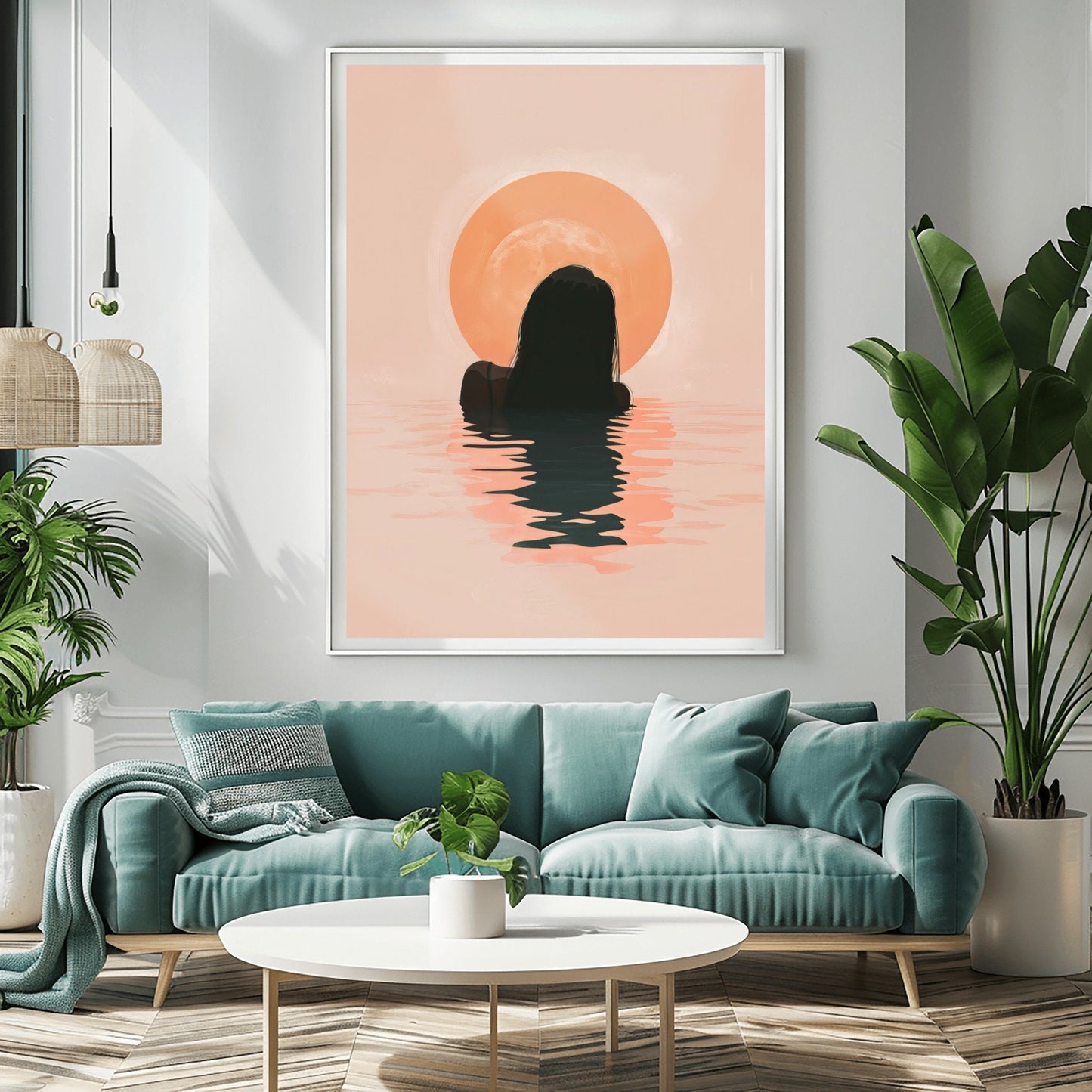 Boho Black Women Art Swimming at Sunrise, Black Art Prints, African American Wall Art, Melanin Art,