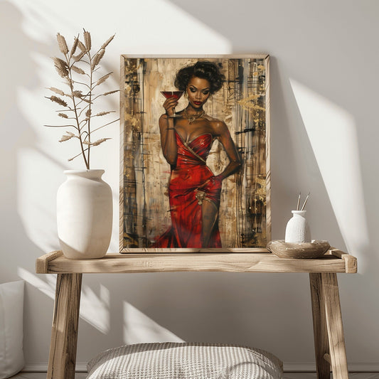 Black Woman Art having Wine, Black Art Prints, African American Wall Art, Melanin Art, Afro Wall Art, Afrocentric Wall Art, Feminine