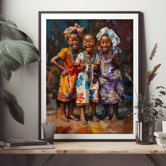 African Girls Art, Joyful Girls, African Art Print, African Wall Art, African Canvas Art, Black Art Prints, Black Art Canvas Wall Art