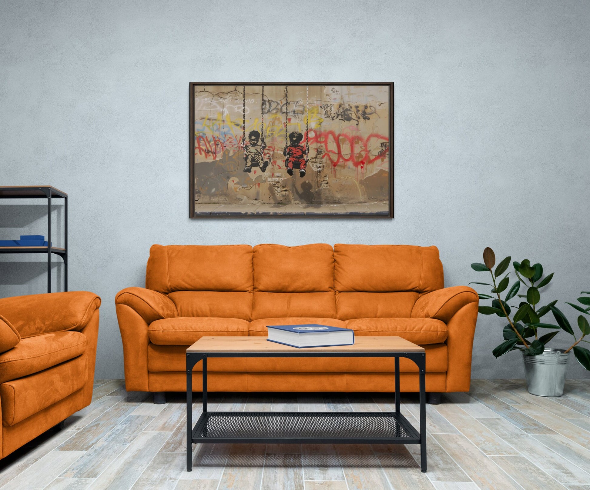 Black Boys on Swing Art, Banksy inspired, Oil Painting Canvas Print, African/Afro/Black Man Wall Art, Poster, Decor, Modern, Abstract