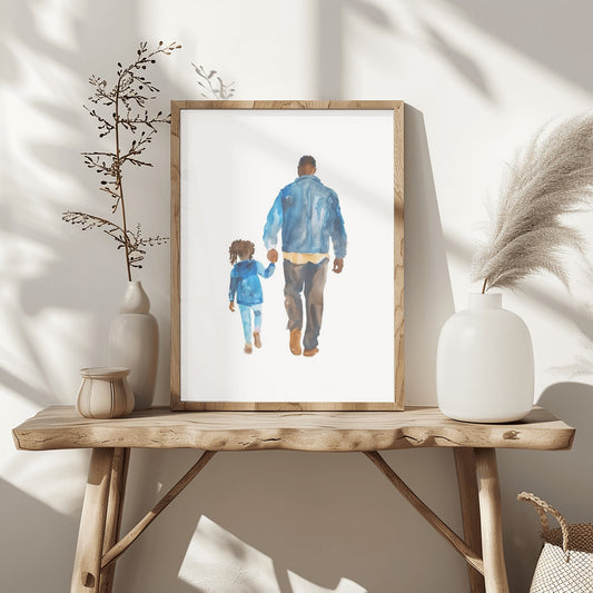 Black Father and Daughter Water Color Art, Black Women Art, Black Art Prints, African American Wall Art, Melanin Art, Afro Wall Art, Family