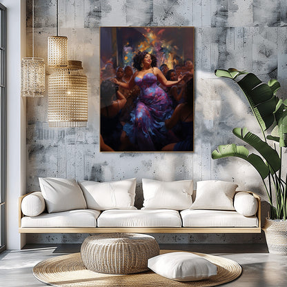 Black Woman Art, Dancing the Night Away, Afro Wall Art, Black Woman Canvas, Black Art, Curly Hair, Afro Canvas Art, Thick Black Women Art