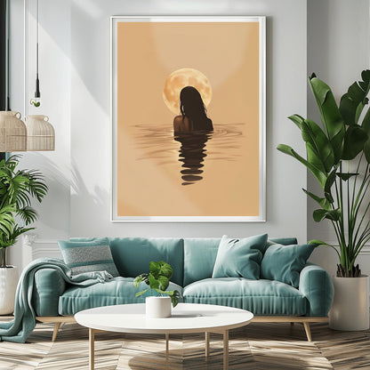 Boho Black Women Art, Swimming under the Moon, Black Art Prints, African American Wall Art, Melanin Art, spiritual