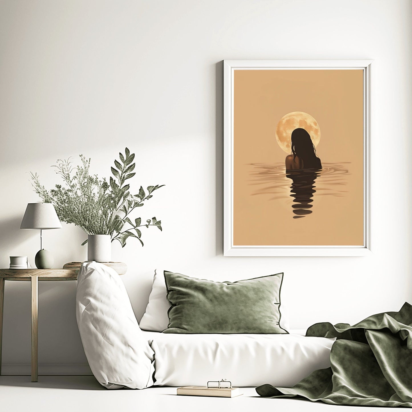 Boho Black Women Art, Swimming under the Moon, Black Art Prints, African American Wall Art, Melanin Art, spiritual