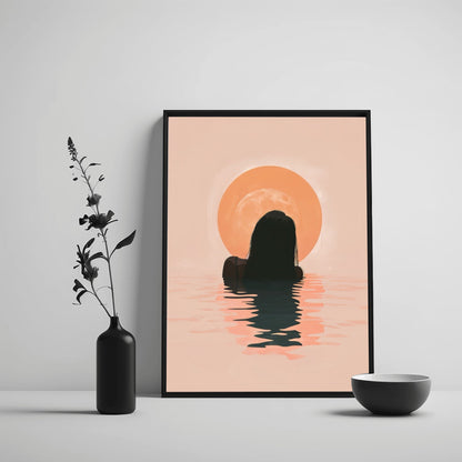 Boho Black Women Art Swimming at Sunrise, Black Art Prints, African American Wall Art, Melanin Art,