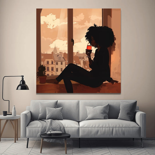 Boho Black Women Art Drinking Wine, Black Art Prints, African American Wall Art, Melanin Art,