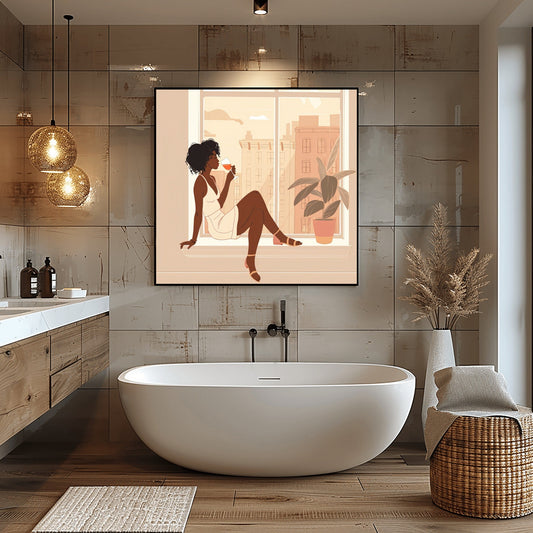 Boho Black Women Art Relaxing with Wine, Black Women Art, Black Art Prints, African American Wall Art, Melanin Art, Afro Wall Art, Girl Art