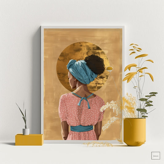 Boho Black Women Art Watching the Golden Sun, Black Art Prints, African American Wall Art, Melanin Art,