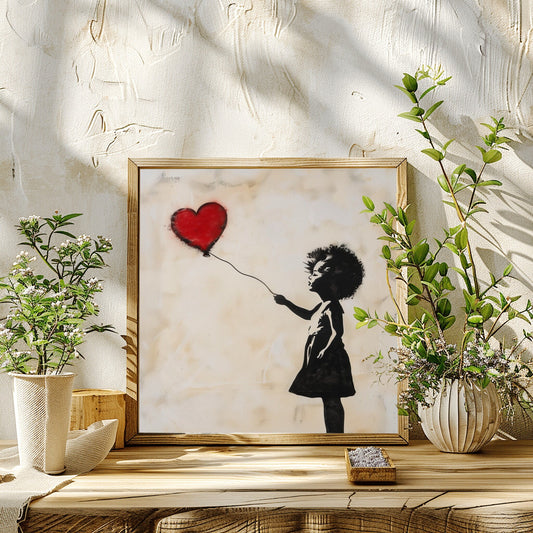 Black Girl Love her Balloon, Banksy inspired, Oil Painting Canvas Print, African/Afro/Black Man Wall Art, Poster, Decor, Modern, Abstract