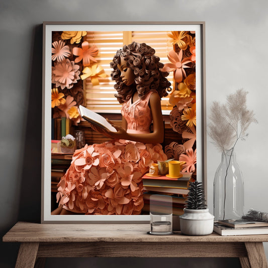 Black Women Reading in Library, African American Art Canvas, Black Art Prints, Black Canvas Wall Art, African Art Print, Quilting